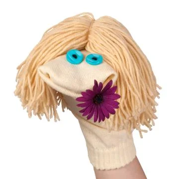 Funny sock puppet with a flower Stock Photos