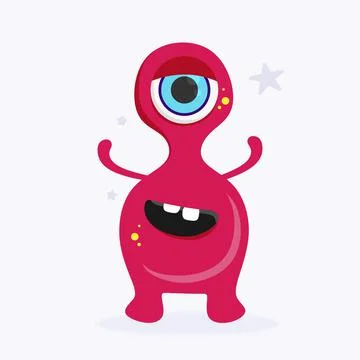Funny Space Monster. Cute Alien, Planets, Rockets, UFOs. Isolated on a white Stock Illustration