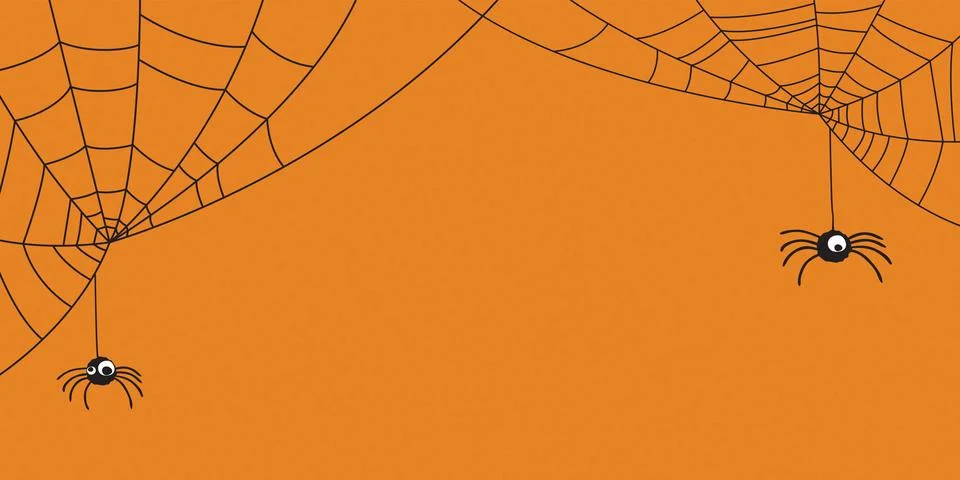 Funny spiders with spider web doodle line childish style vector illustratio.. Stock Illustration