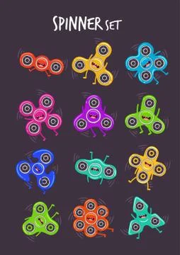 Funny spinner set. Stress relieving toy Stock Illustration
