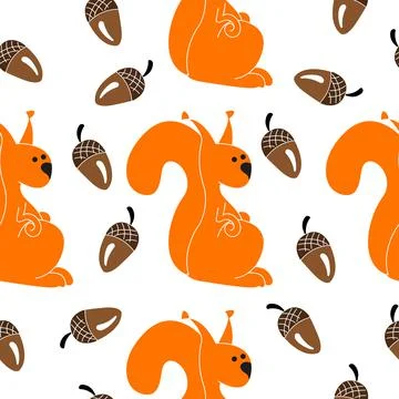 Funny squirrel with arcon seamless pattern on white background. Stock Illustration