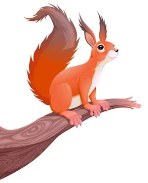 Funny squirrel on branch Stock Illustration