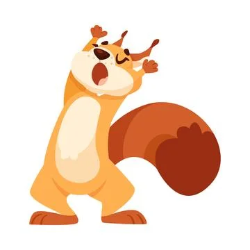 Funny Squirrel with Bushy Tail Feeling Sleepy Yawning Expressing Emotion Vector Stock Illustration