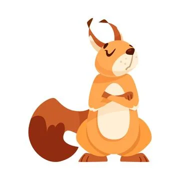 Funny Squirrel with Bushy Tail with Grumpy Face and Folded Paws Expressing Illustrazione stock