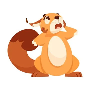 Funny Squirrel with Bushy Tail Scared Shouting Expressing Emotion Vector Illustrazione stock