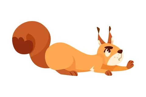 Funny Squirrel with Bushy Tail Sneaking with Frown Face Expressing Emotion Stock Illustration