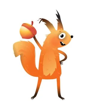 Funny Squirrel Character with Nut Cartoon for Kids Stock Illustration