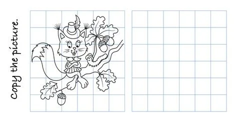 Funny squirrel. Copy picture and color. Educational game for children. Cartoon Stock Illustration
