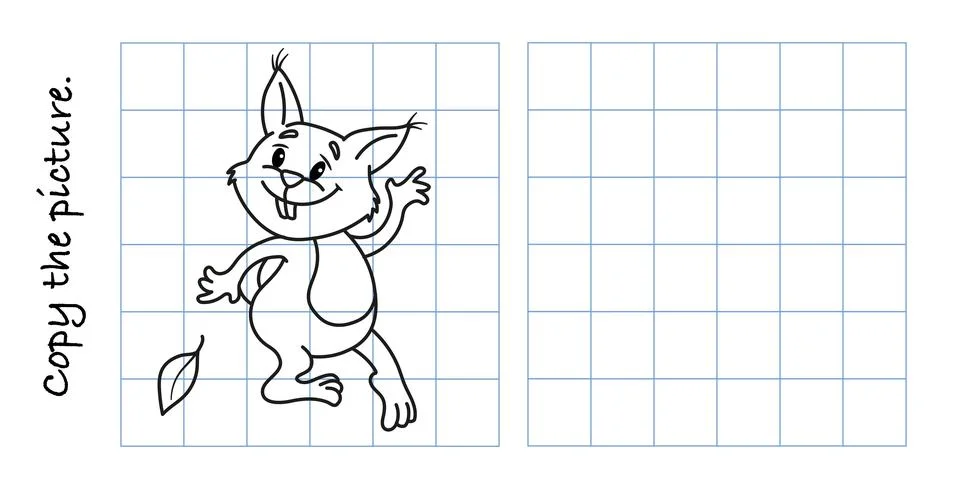 Funny squirrel is dancing. Copy picture and color. Educational game for children Stock Illustration