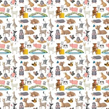 Funny squirrel with nuts on white background seamless Stock Illustration