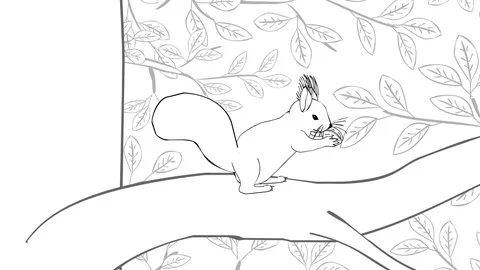 Funny squirrels running away from owl hand drawn cartoon Stock Footage 77210428