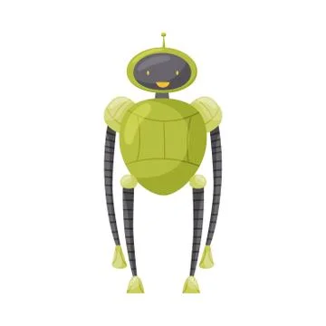 Funny Standing Humanoid or Robot with Antenna as Artificial Intelligence Vector Stock Illustration