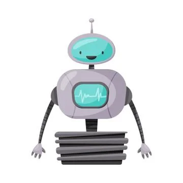 Funny Standing Humanoid or Robot with Antenna as Artificial Intelligence Vector Stock Illustration