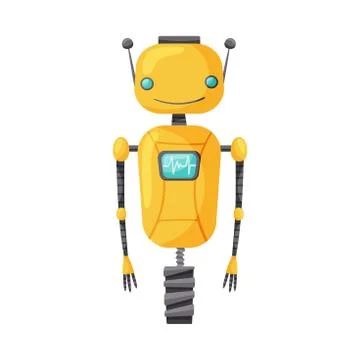 Funny Standing Humanoid or Robot with Antenna as Artificial Intelligence Vector Stock Illustration