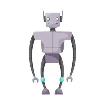 Funny Standing Humanoid or Robot with Antenna as Artificial Intelligence Vector Stock Illustration
