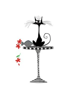 Funny Startled Cat Who Knocks Over a Vase Isolated on White Stock Illustration