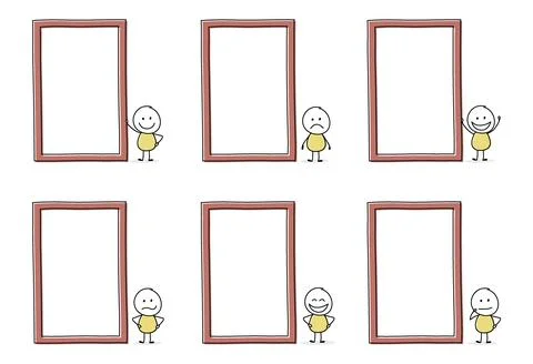 Funny stickman with empty board. Icon set. Vector Stock Illustration