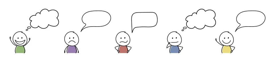 Funny stickman with empty speech bubbles. Vector Stock Illustration