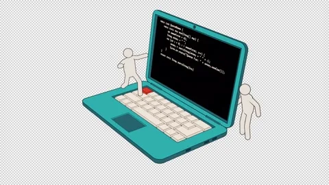 Funny Stickman Programmer Trapped in Laptop 스톡 동영상 316381547