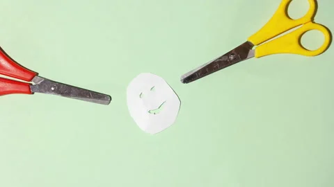 Funny stop motion animation with scissors felt-tip pen and paper Stock Footage 197552467