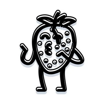 Funny strawberry mascot standing with gesturing hand Stock Illustration