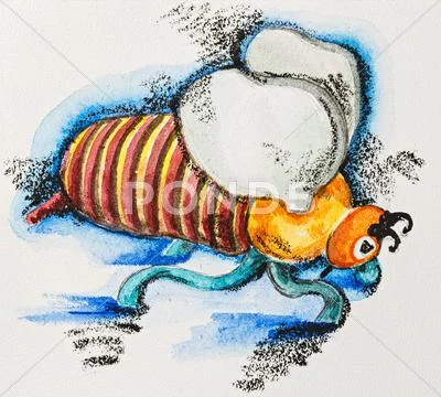 Funny stylized fat striped bee, watercolor with slate-pencil painting Stock Illustration