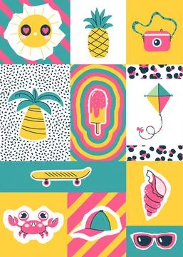 Funny summer characters and objects Stock Illustration