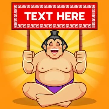 Funny Sumo Holding Text Template. You Can Change The Text Stock Illustration