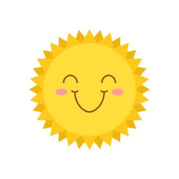 Funny sun with face icon in flat style. Summer sunshine emoji vector illust.. Stock Illustration