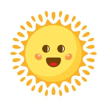 Funny sun with face icon in flat style. Summer sunshine emoji vector illust.. Stock Illustration