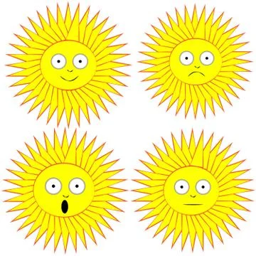 Funny sun with face isolated on white background: Stock Illustration