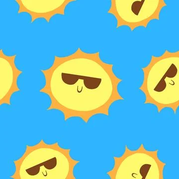 Funny sun with sunglasses pattern in cartoon flat style イラスト素材