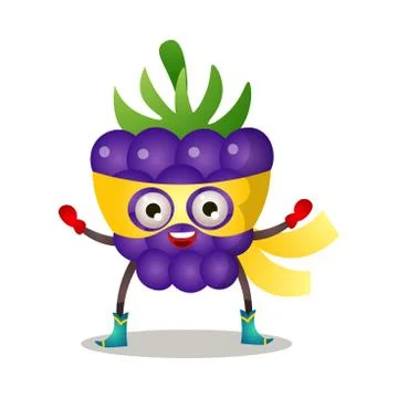 Funny superhero humanized raspberry in a yellow mask and with red boxing gloves 스톡 일러스트
