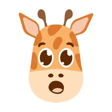 Funny surprised giraffe face with big eyes and open mouth. Exotic spotted animal Stock Illustration