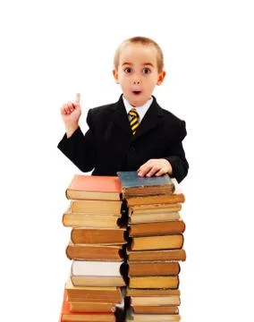 Funny Surprised Kid Pointing up Foto stock