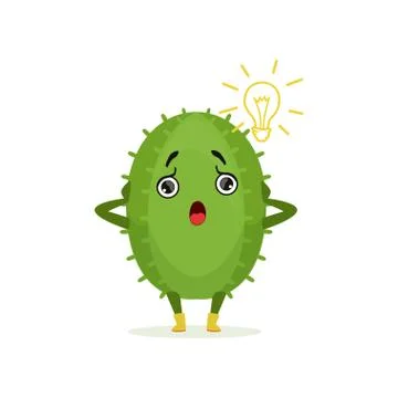 Funny surprised surprised cactus, cute frightened plant character cartoon vector Stock Illustration