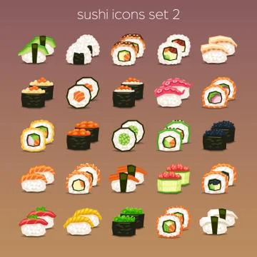 Funny sushi icon set Stock Illustration