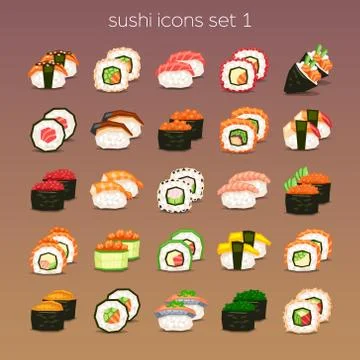 Funny sushi icon set Stock Illustration