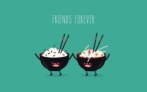 Funny sushi set. Bottle of sake, sushi, rice, soy sauce. Vector illustration. Stock Illustration