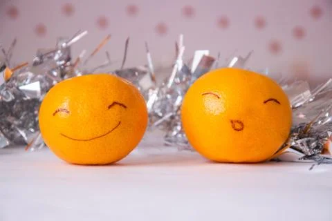 Funny tangerines with smiley faces Stock Photos