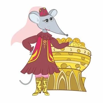 Funny Tatar Muslim Mouse Vector Sketc Illustration Stock Illustration