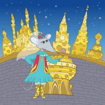 Funny Tatar Muslim Mouse Vector Sketc Illustration Stock Illustration