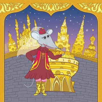 Funny Tatar Muslim Mouse Vector Sketc Illustration Illustrazione stock