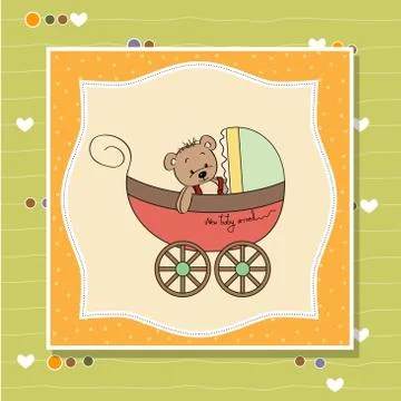 Funny teddy bear in stroller Illustrazione stock