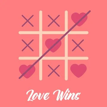 Funny tic-tac-toe game with hearts forming Love Wins message. Cute Valentine s Stock Illustration
