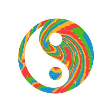 Funny tie dye psychedelic Yin Yang. Vector tiedye cartoon illustration logo.Tie Stock Illustration
