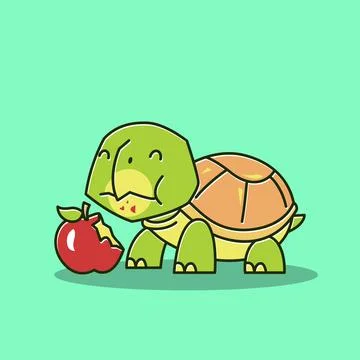 Funny Tortoise Turtle Eating Apple Food Exotic Reptile Cartoon Stock Illustration