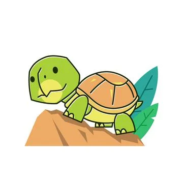 Funny Tortoise Turtle Walking Climbing Rock Exotic Reptile Cartoon Stock Illustration