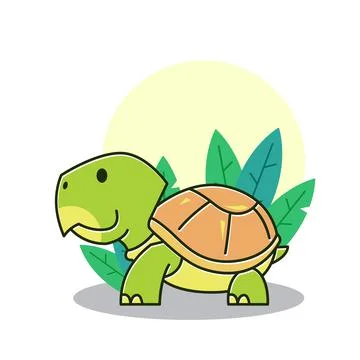 Funny Tortoise Turtle Walking Exotic Reptile Plant Cartoon Stock Illustration