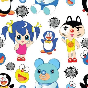 Funny toys characters seamless pattern Stock Illustration